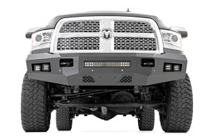 Ram 2500 Front Bumper - Rough Country - LED with 4 LED Cubes and 20in LED Light Bar - Flat Black - '11-'18